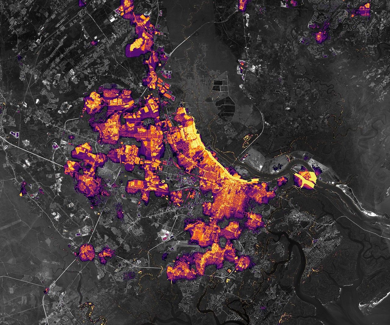 NASA night-lights image of Savannah, Georgia, 28 September 2024, after Hurricane Helene.